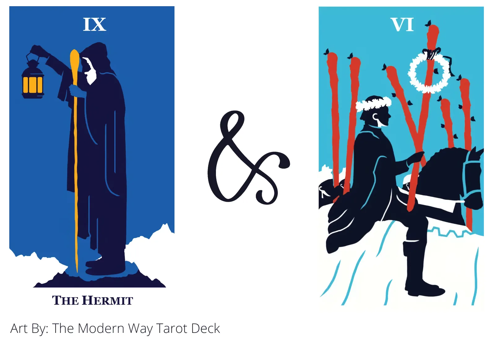 the hermit and six of wands tarot cards together