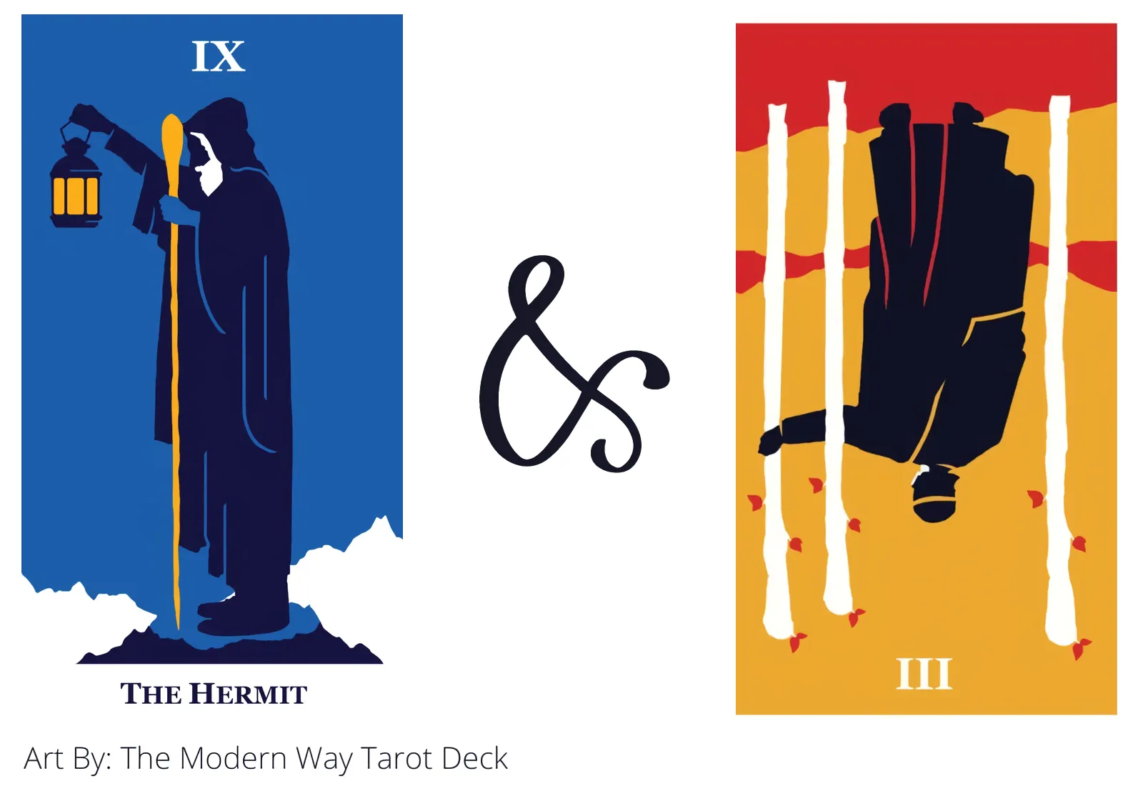 the hermit and three of wands reversed tarot cards together