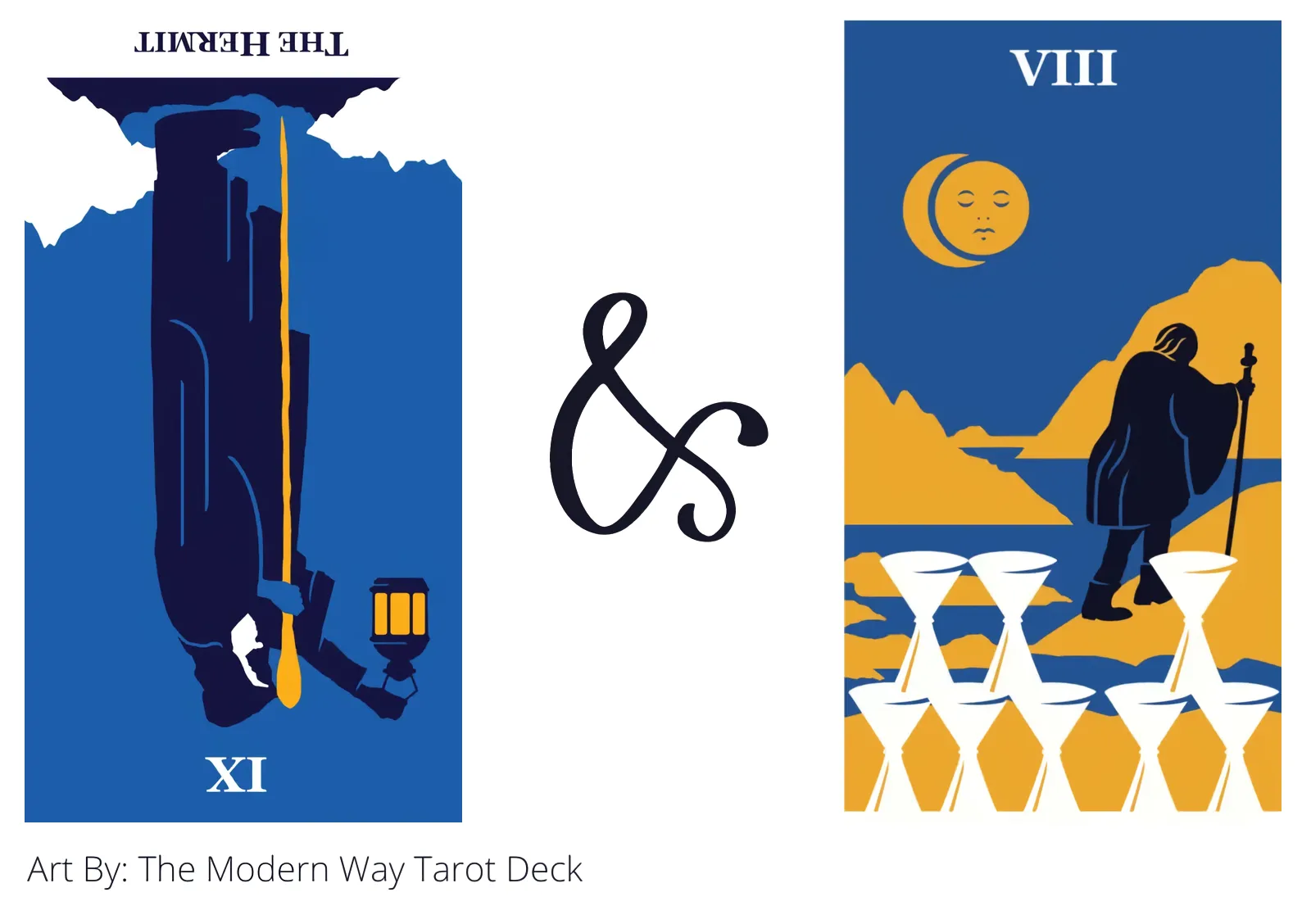 the hermit reversed and eight of cups tarot cards together