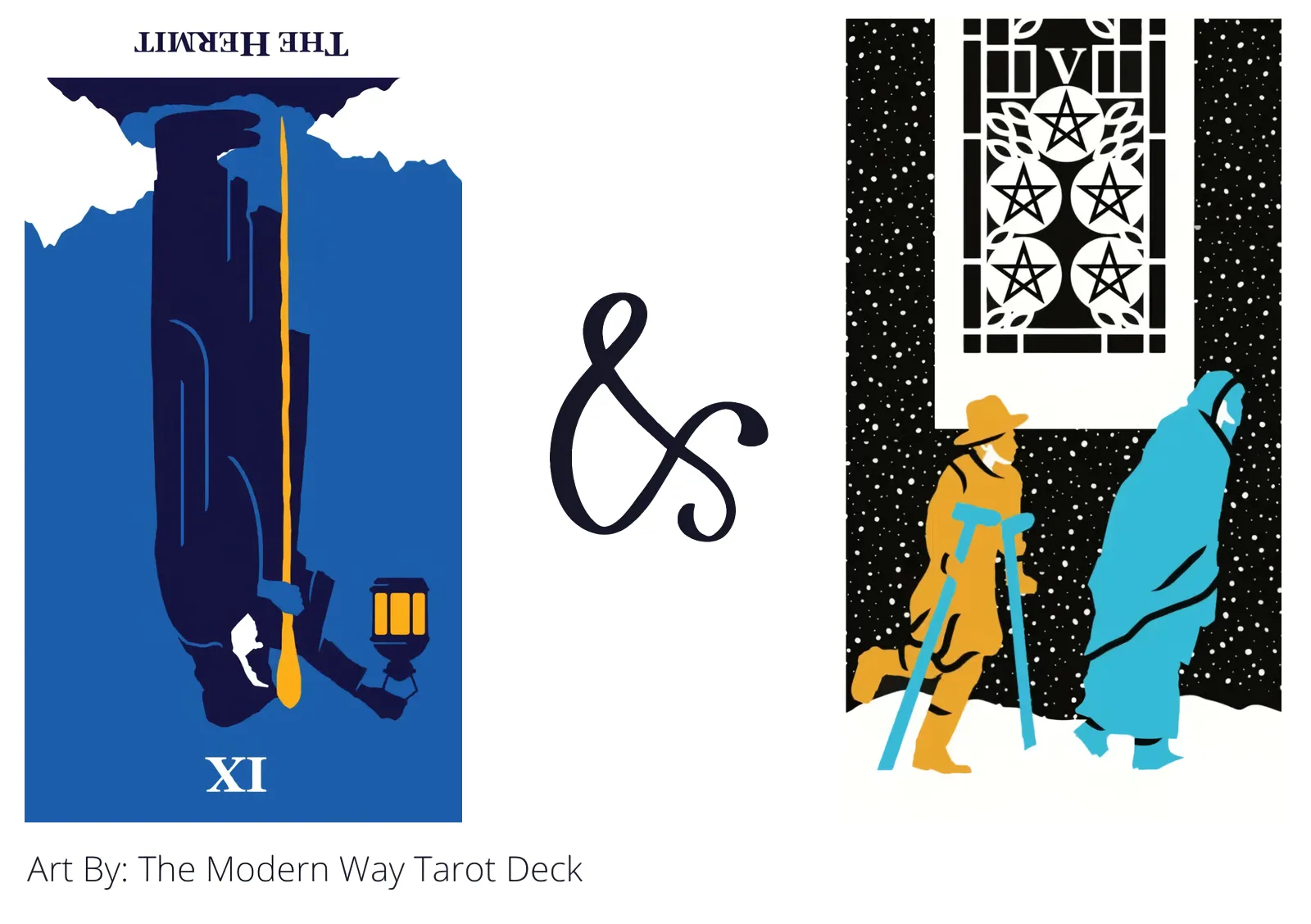 the hermit reversed and five of pentacles tarot cards together