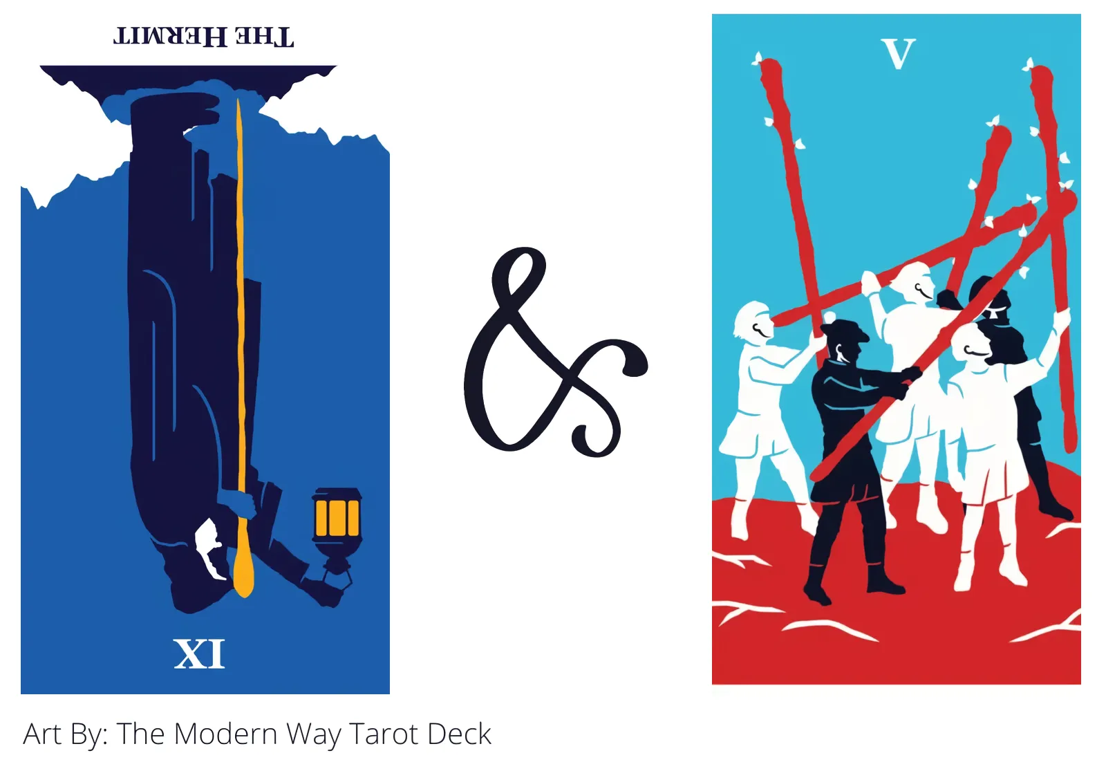 the hermit reversed and five of wands tarot cards together