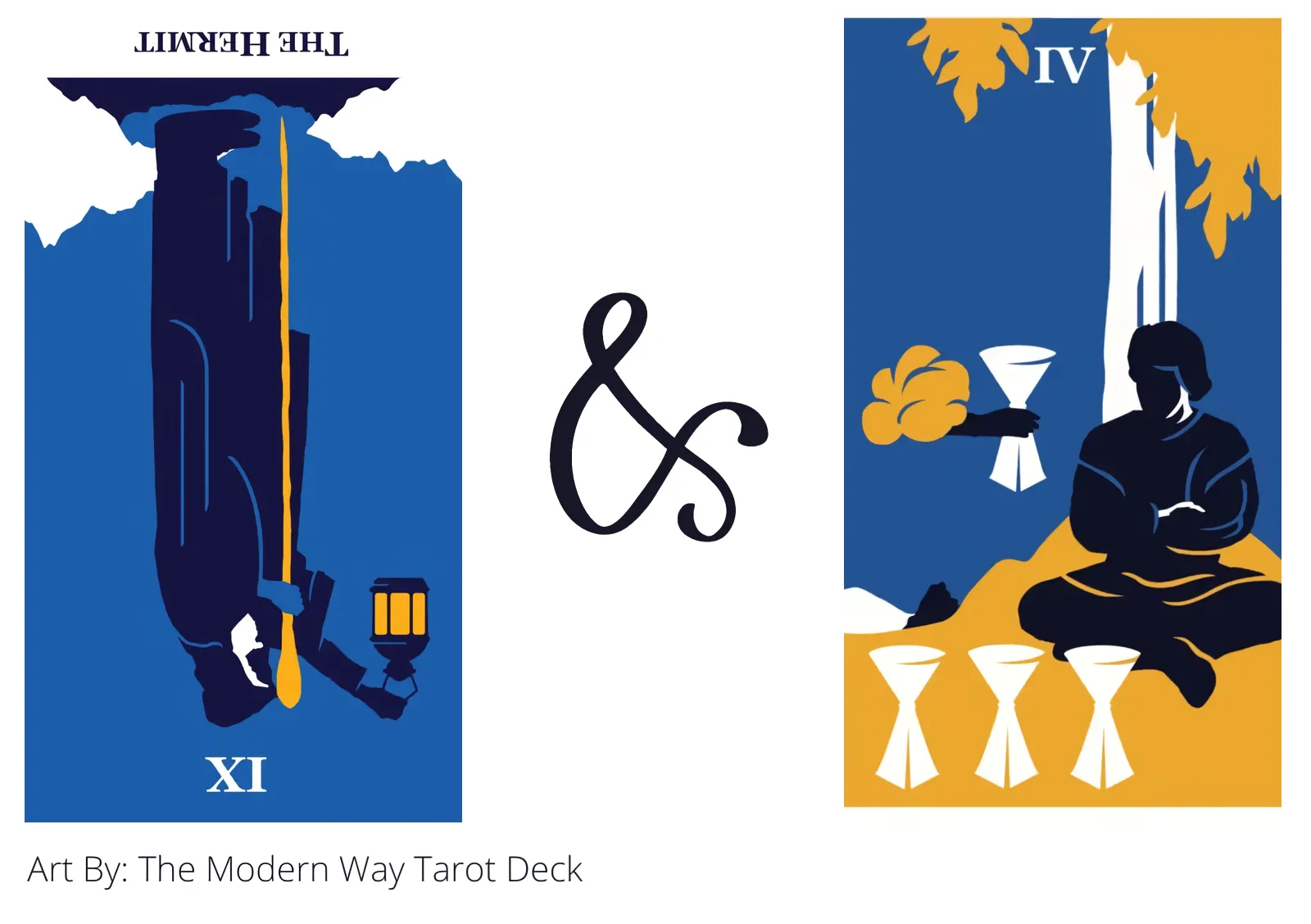 the hermit reversed and four of cups tarot cards together