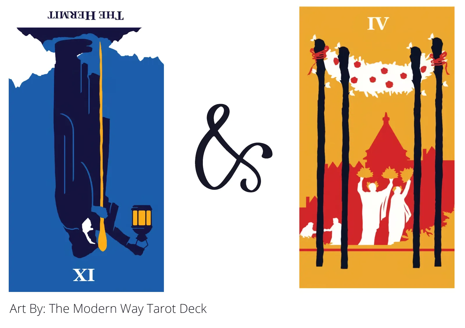 the hermit reversed and four of wands tarot cards together