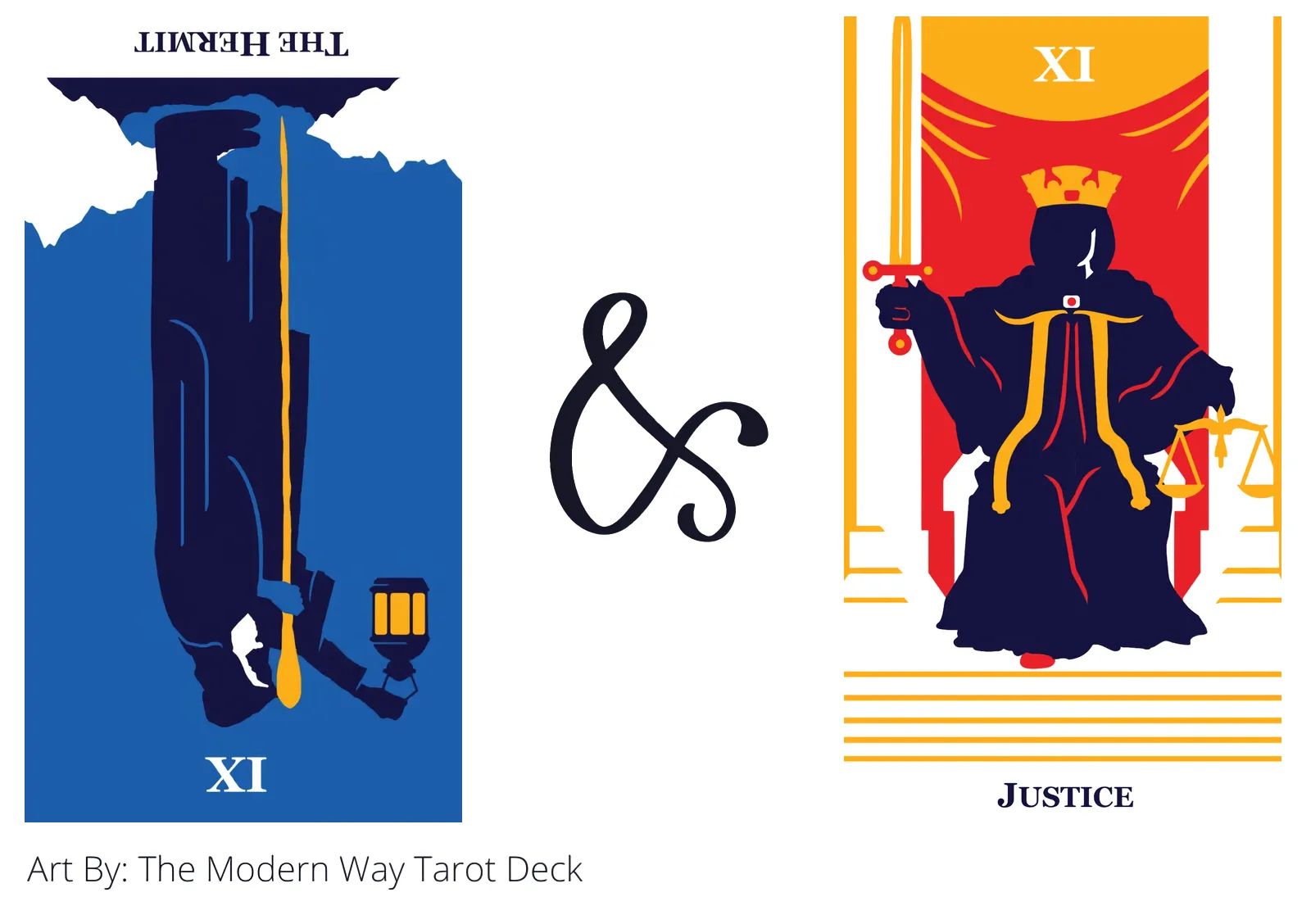 the hermit reversed and justice tarot cards together