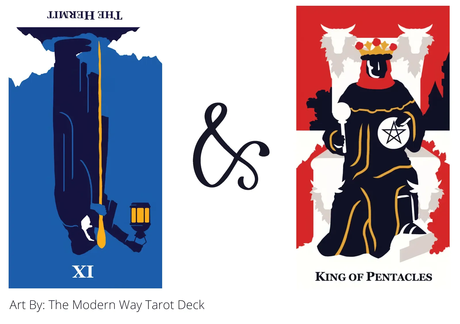 the hermit reversed and king of pentacles tarot cards together