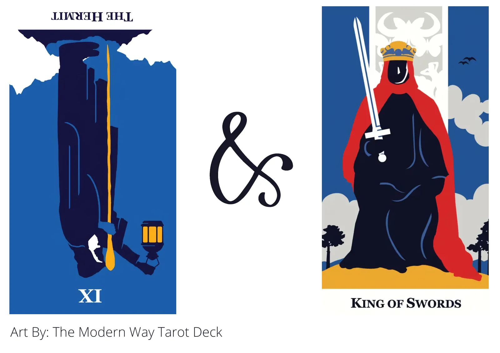 the hermit reversed and king of swords tarot cards together