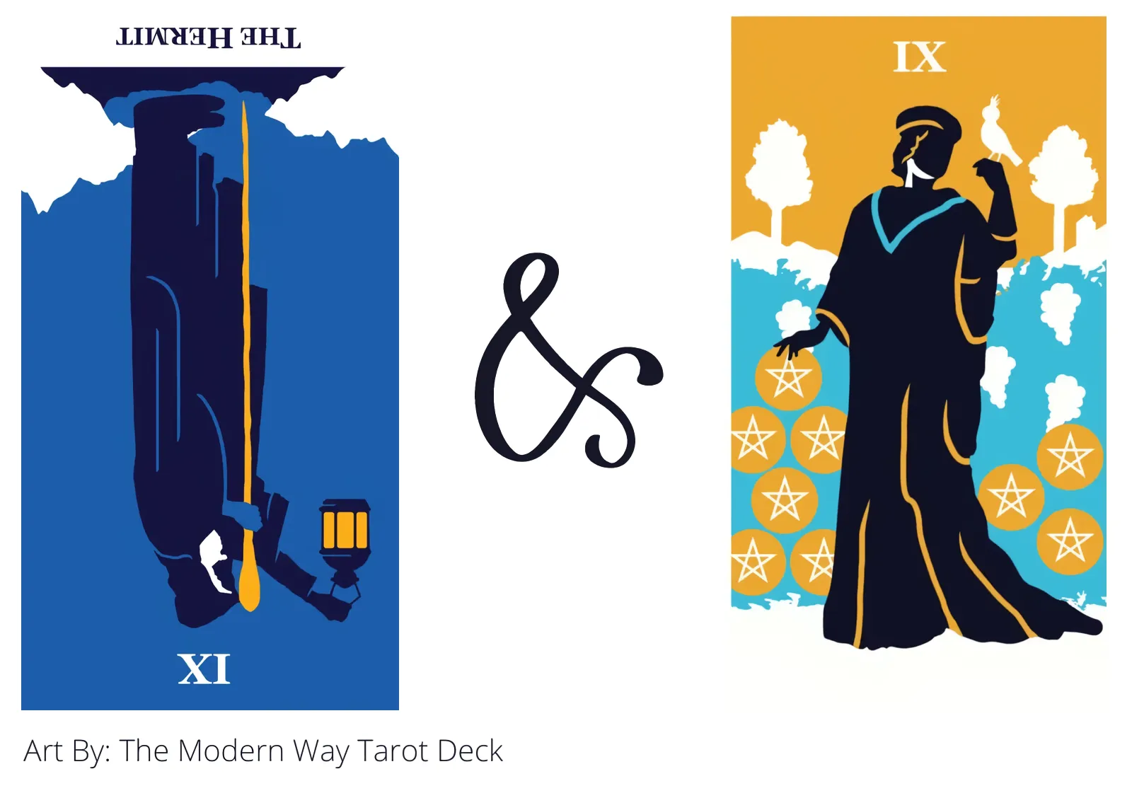 the hermit reversed and nine of pentacles tarot cards together
