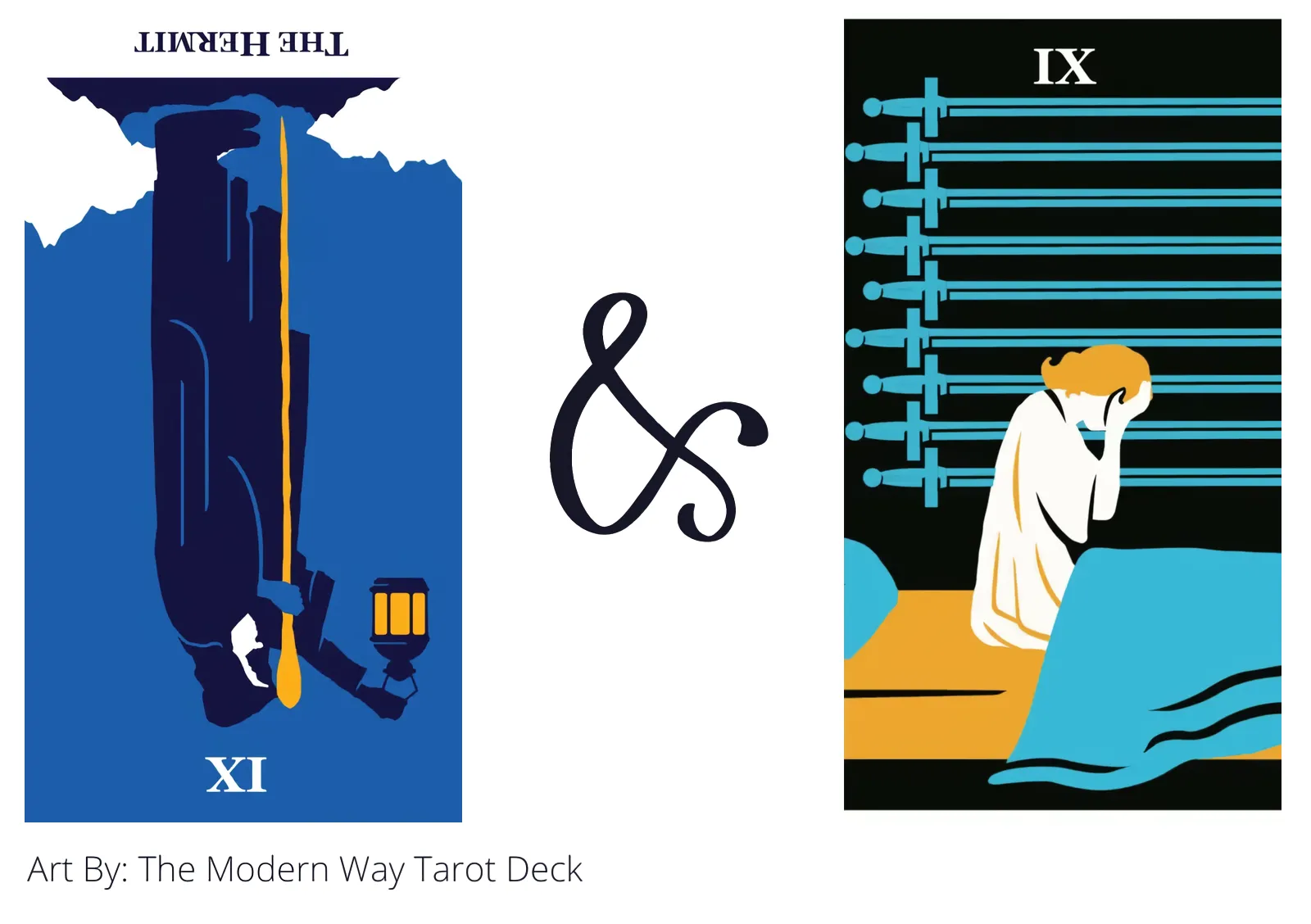 the hermit reversed and nine of swords tarot cards together