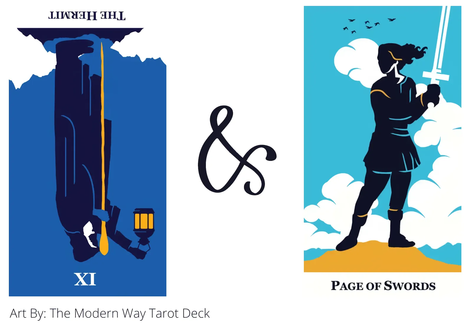 the hermit reversed and page of swords tarot cards together