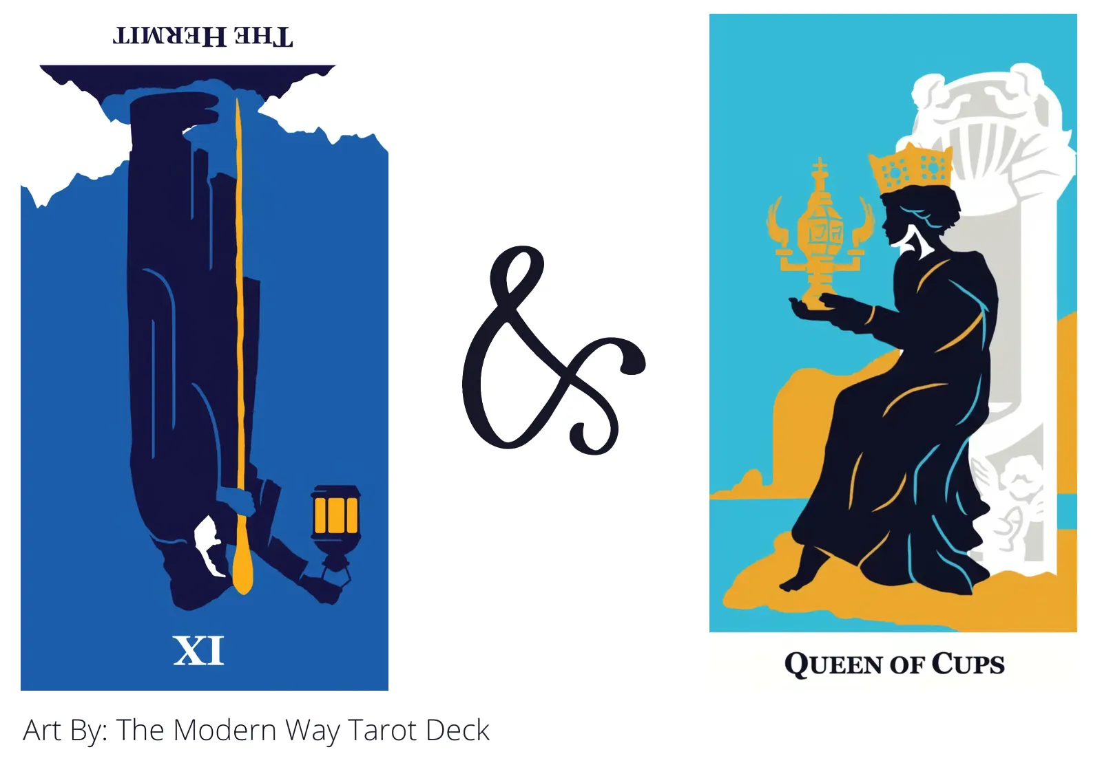 the hermit reversed and queen of cups tarot cards together
