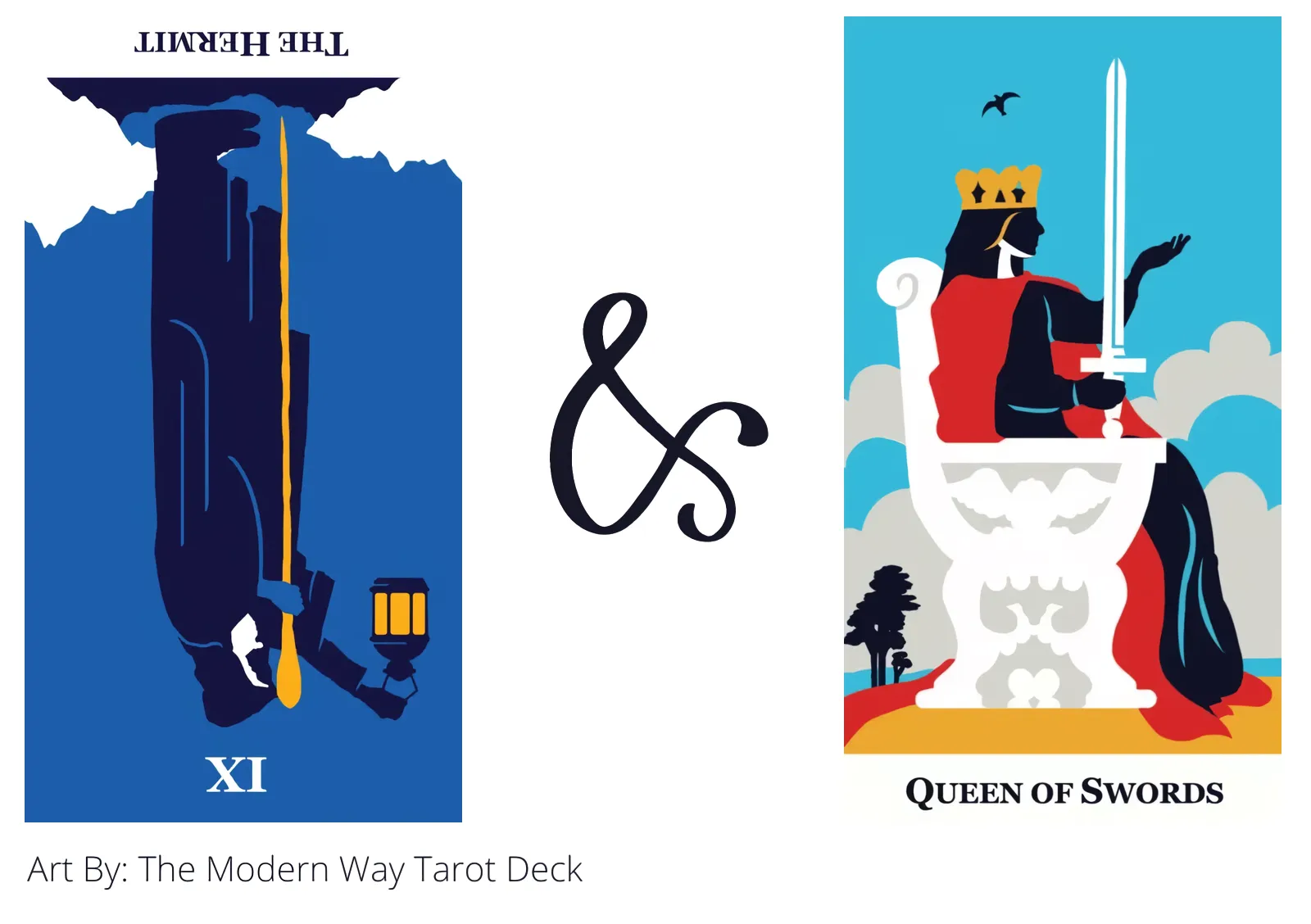 the hermit reversed and queen of swords tarot cards together