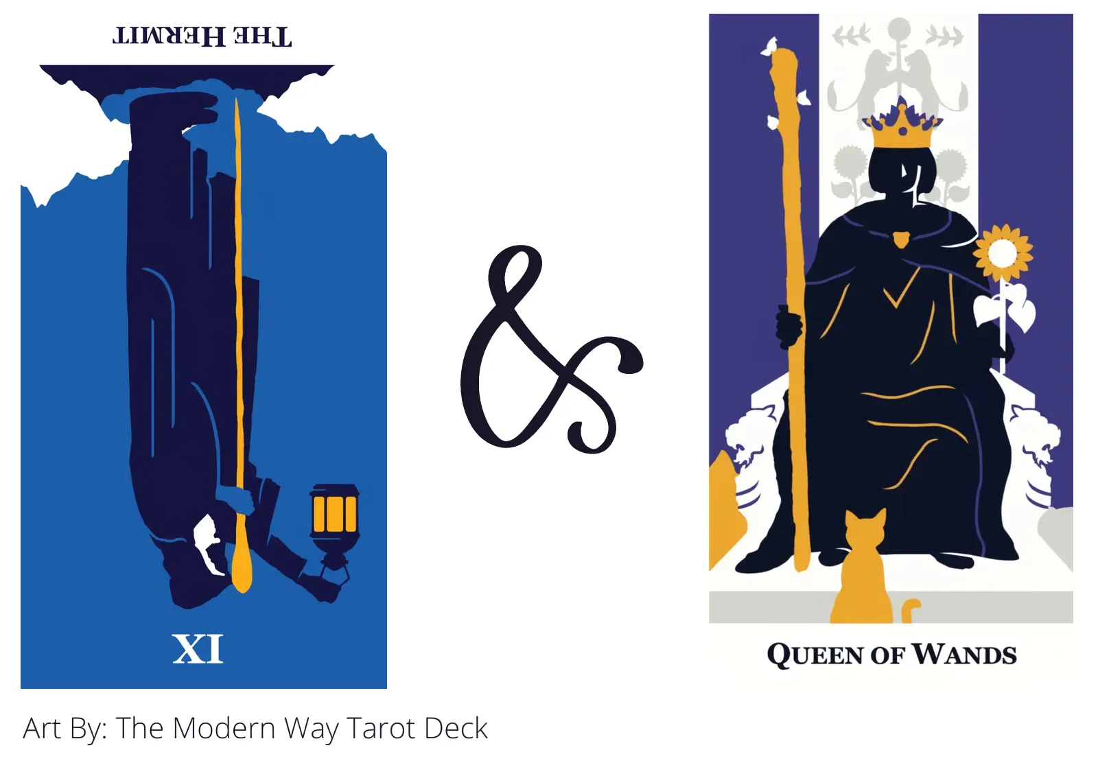 the hermit reversed and queen of wands tarot cards together