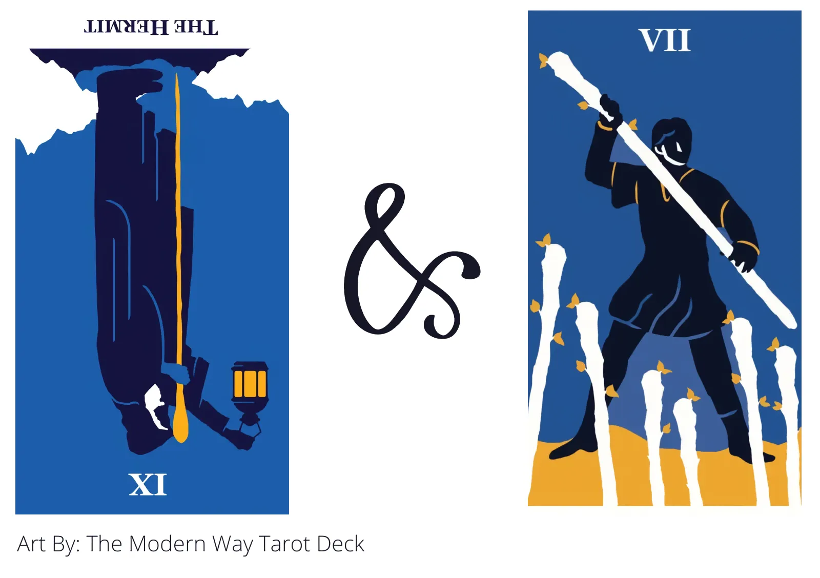 the hermit reversed and seven of wands tarot cards together