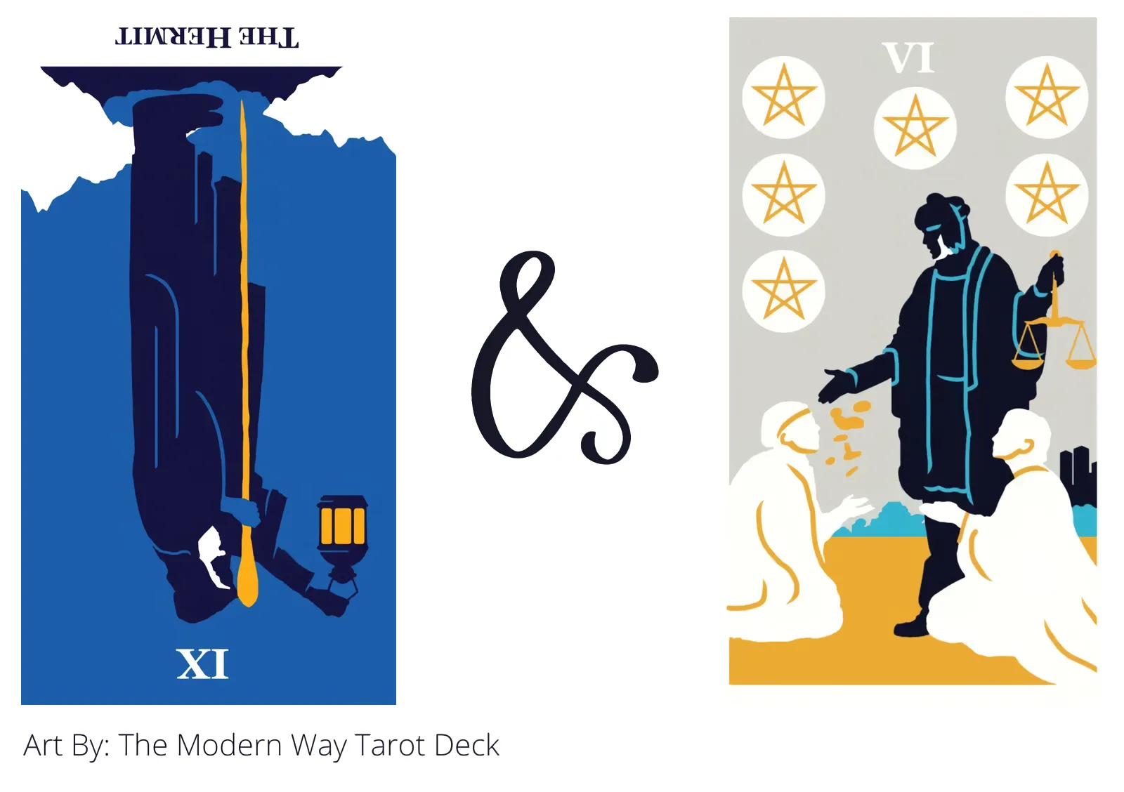 the hermit reversed and six of pentacles tarot cards together