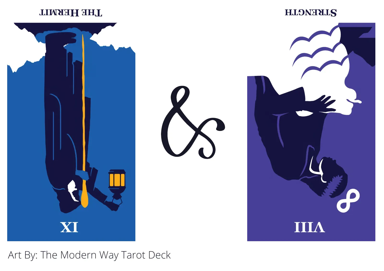 the hermit reversed and strength reversed tarot cards together