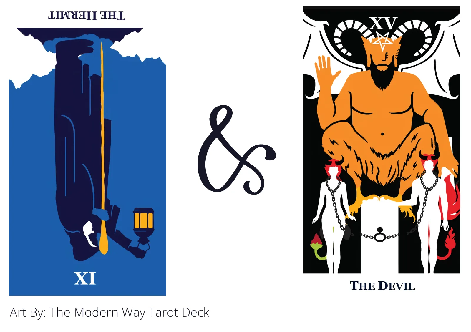 the hermit reversed and the devil tarot cards together