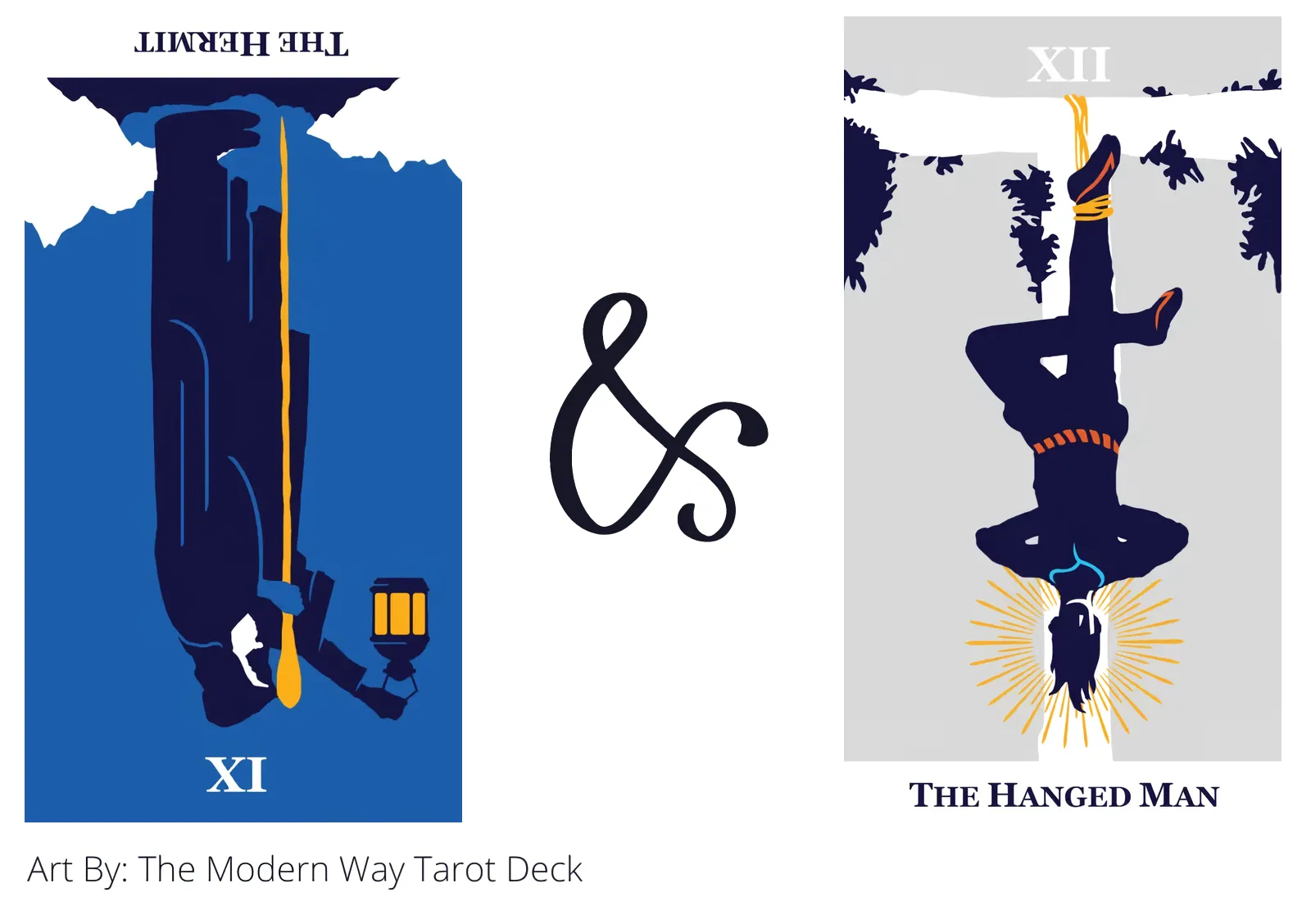 the hermit reversed and the hanged man tarot cards together
