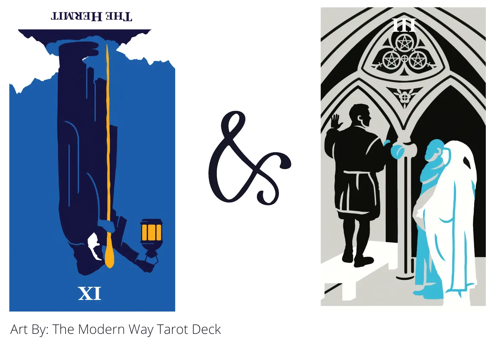 the hermit reversed and three of pentacles tarot cards together