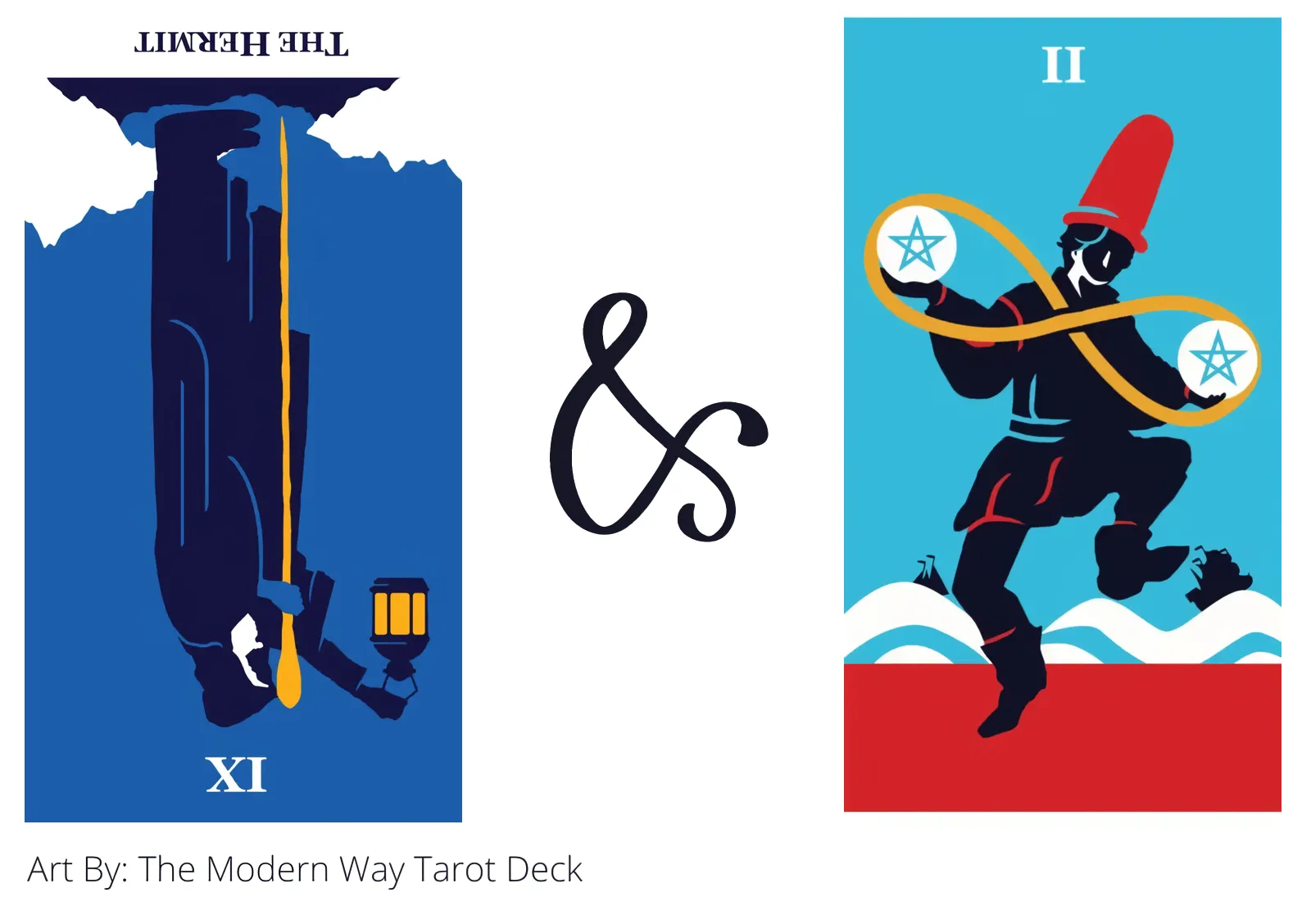 the hermit reversed and two of pentacles tarot cards together