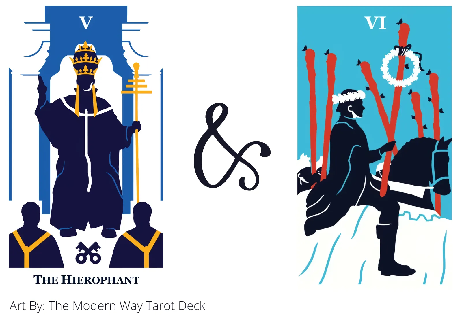 the hierophant and six of wands tarot cards together