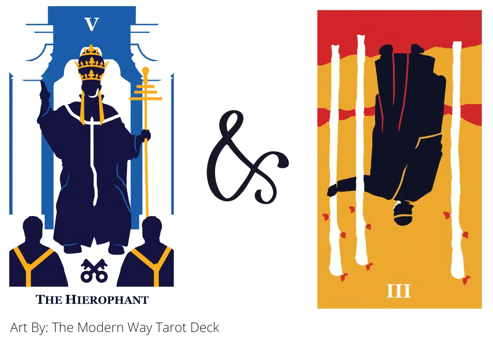 the hierophant and three of wands reversed tarot cards together