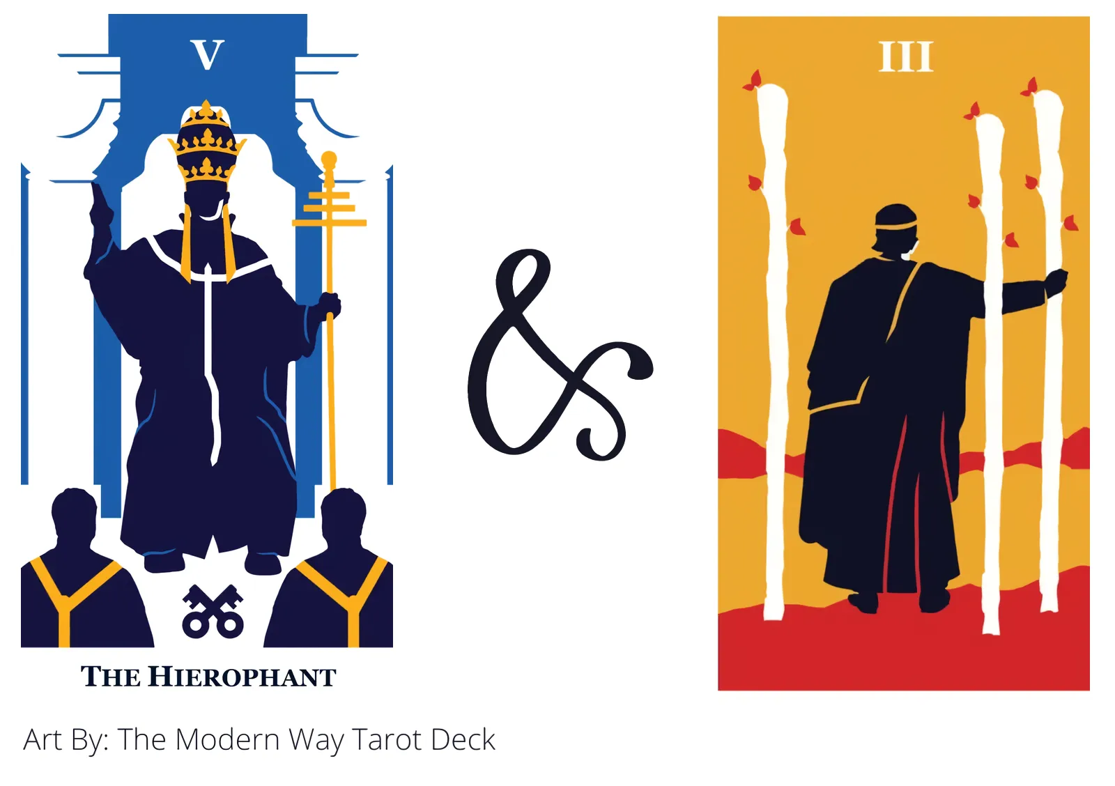 the hierophant and three of wands tarot cards together