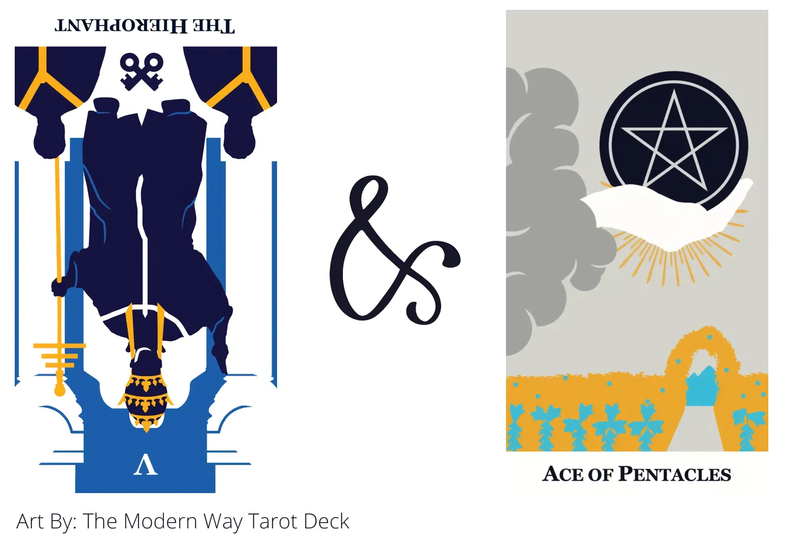 the hierophant reversed and ace of pentacles tarot cards together
