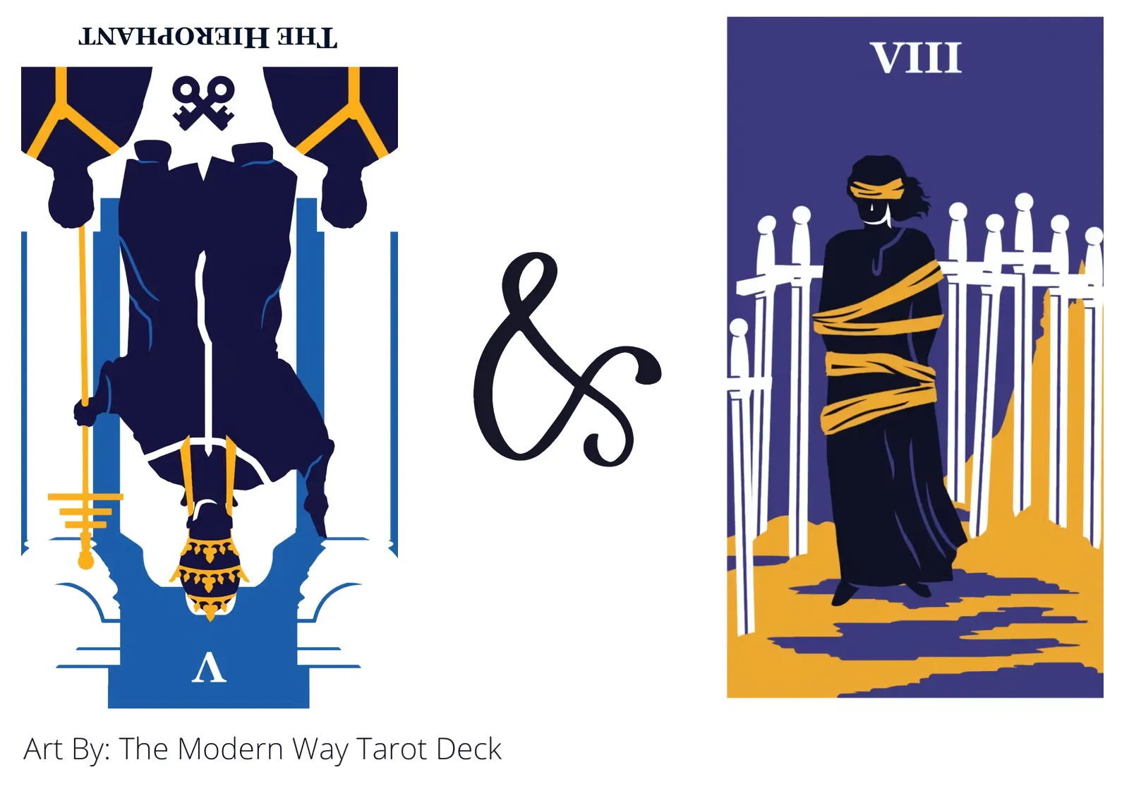 the hierophant reversed and eight of swords tarot cards together