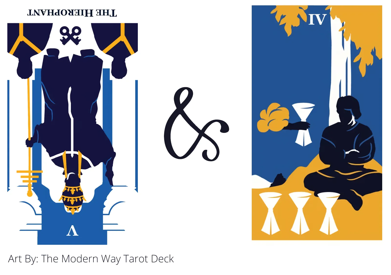 the hierophant reversed and four of cups tarot cards together