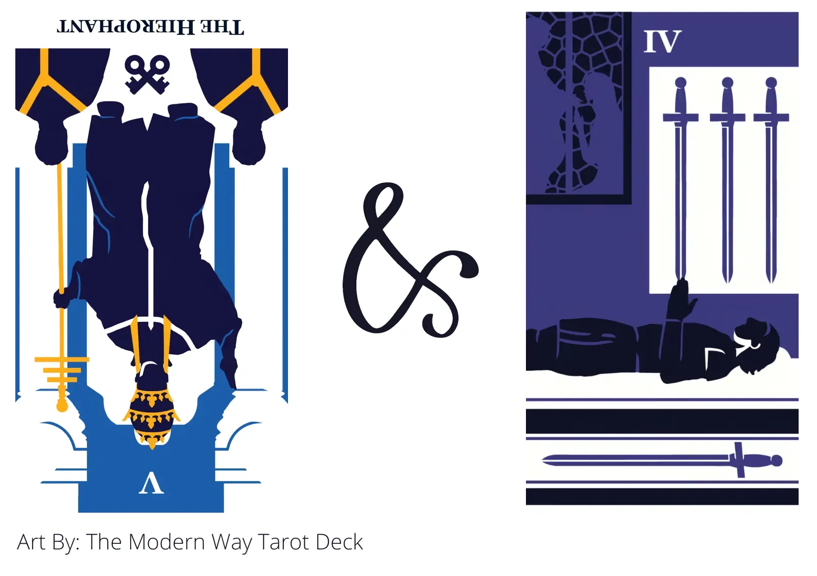 the hierophant reversed and four of swords tarot cards together