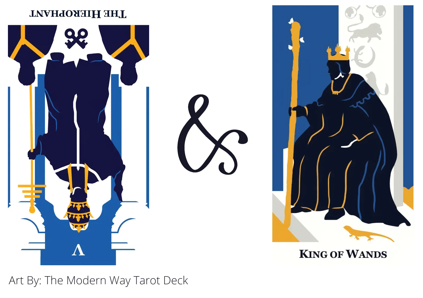 the hierophant reversed and king of wands tarot cards together
