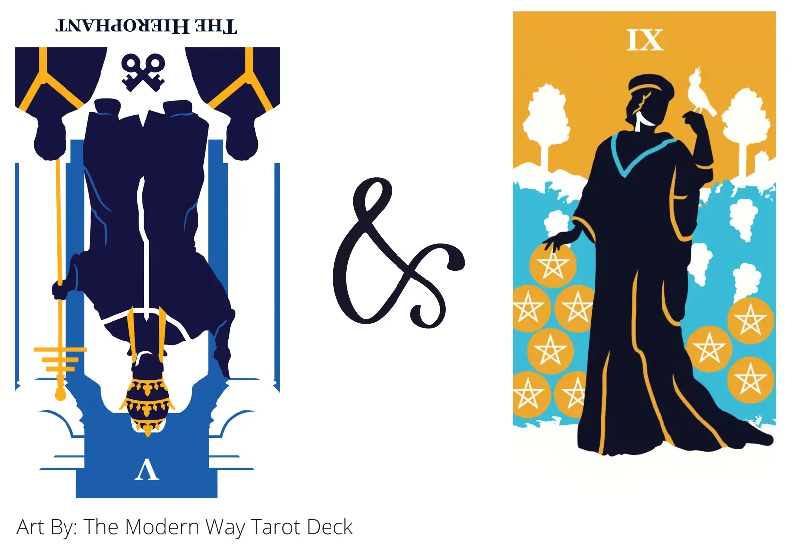 the hierophant reversed and nine of pentacles tarot cards together