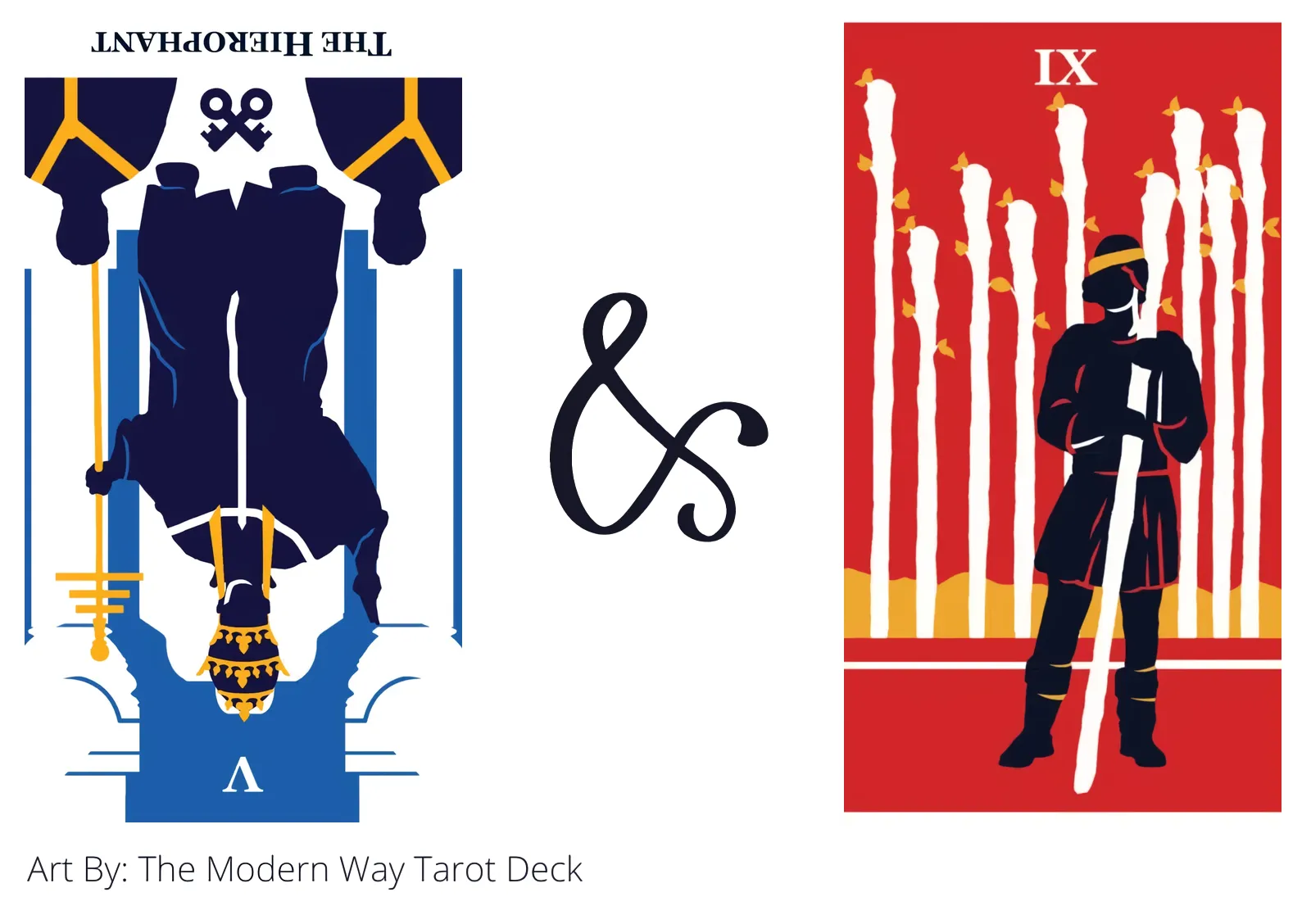 the hierophant reversed and nine of wands tarot cards together