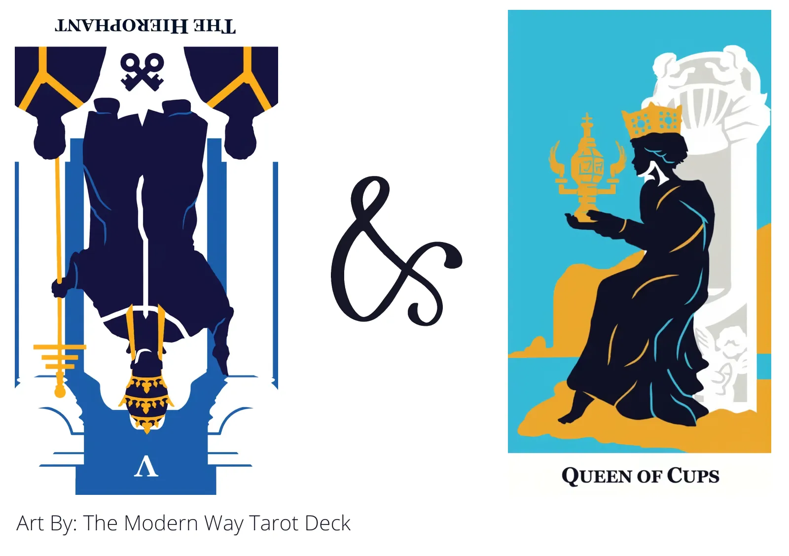 the hierophant reversed and queen of cups tarot cards together
