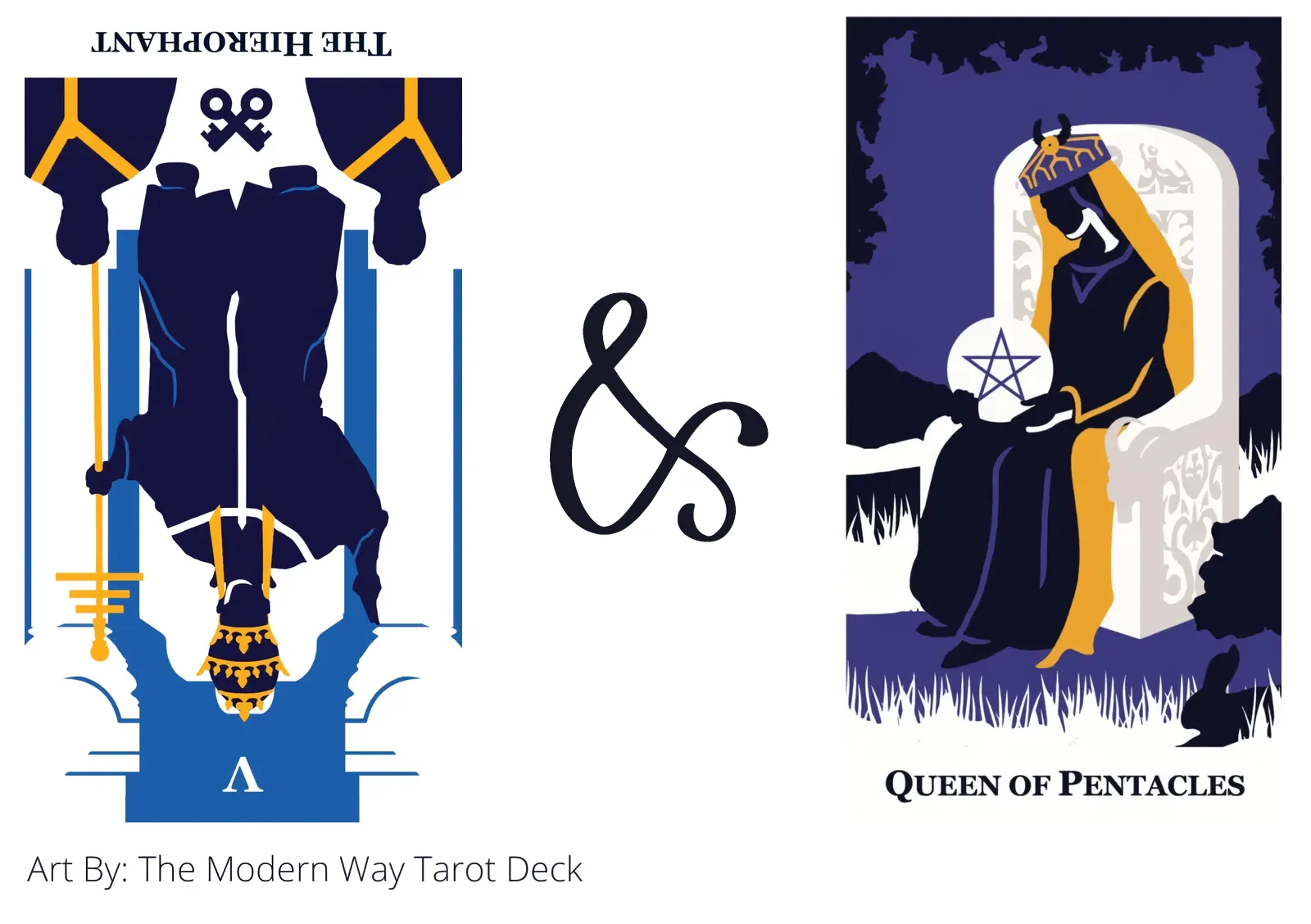 the hierophant reversed and queen of pentacles tarot cards together