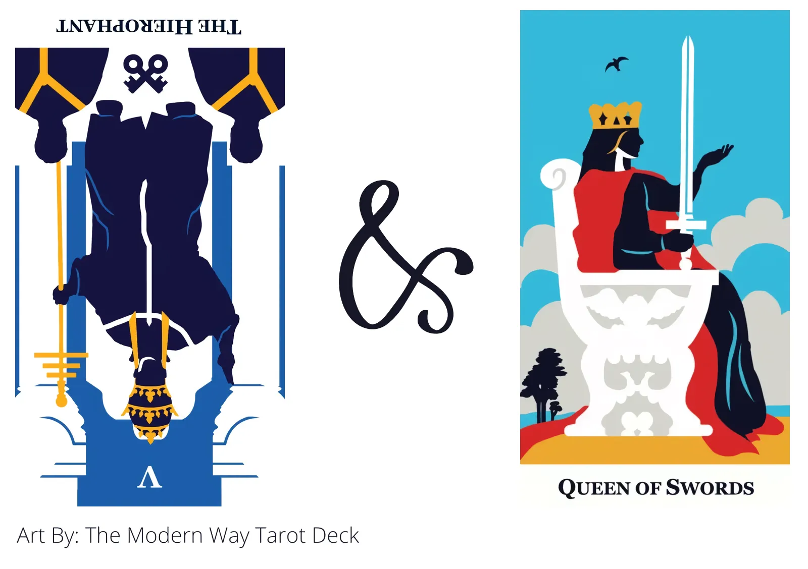 the hierophant reversed and queen of swords tarot cards together