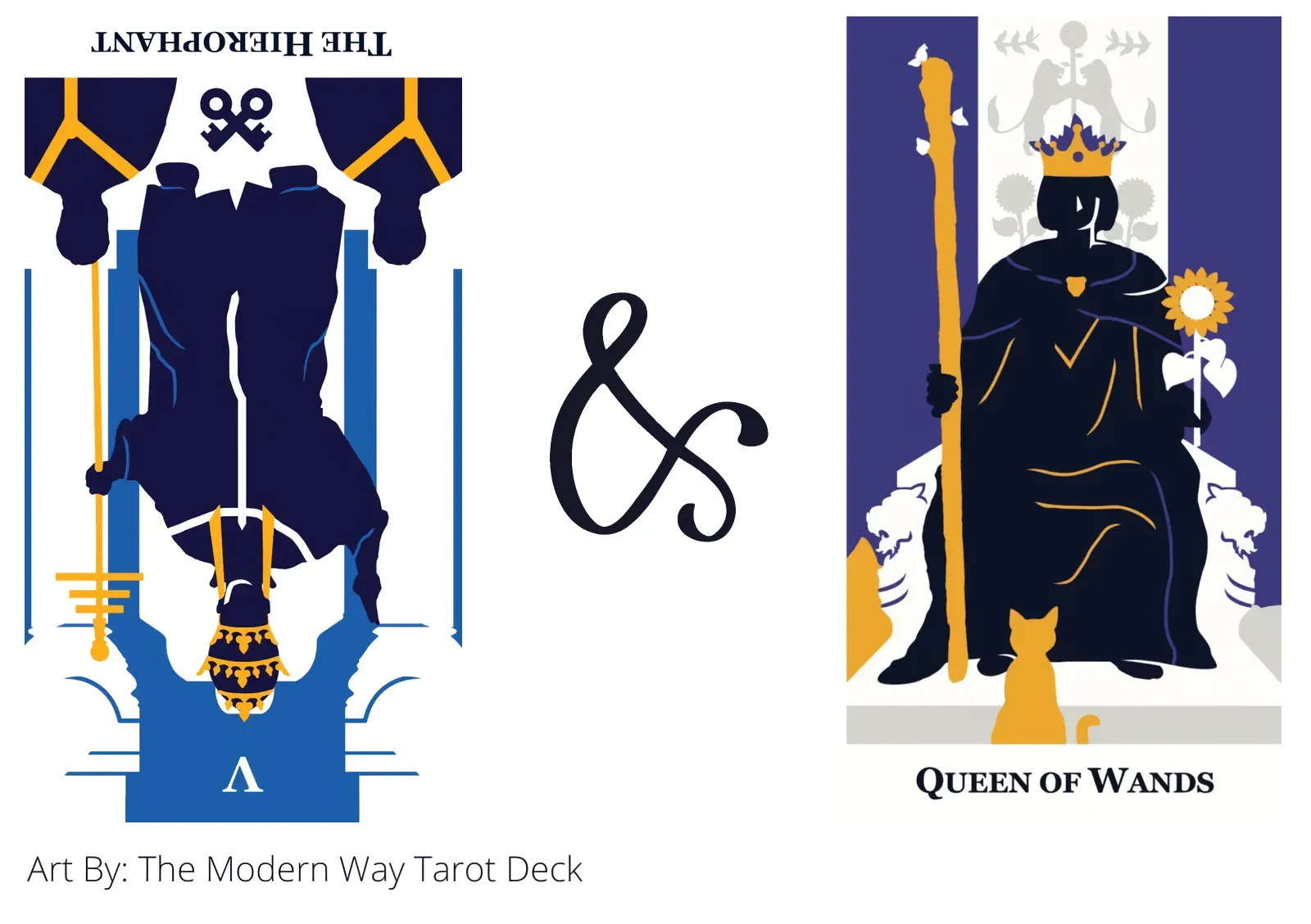 the hierophant reversed and queen of wands tarot cards together