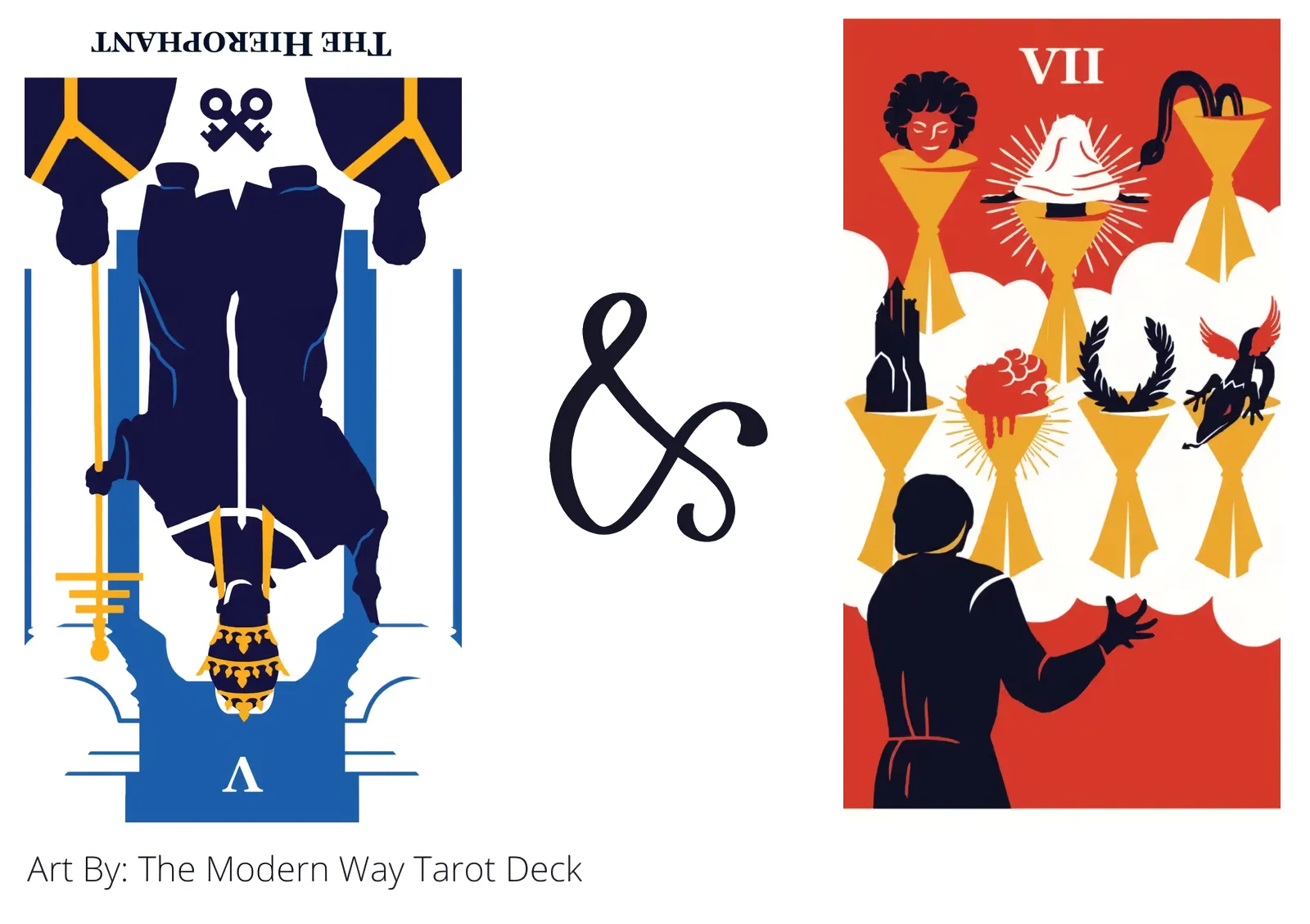 the hierophant reversed and seven of cups tarot cards together