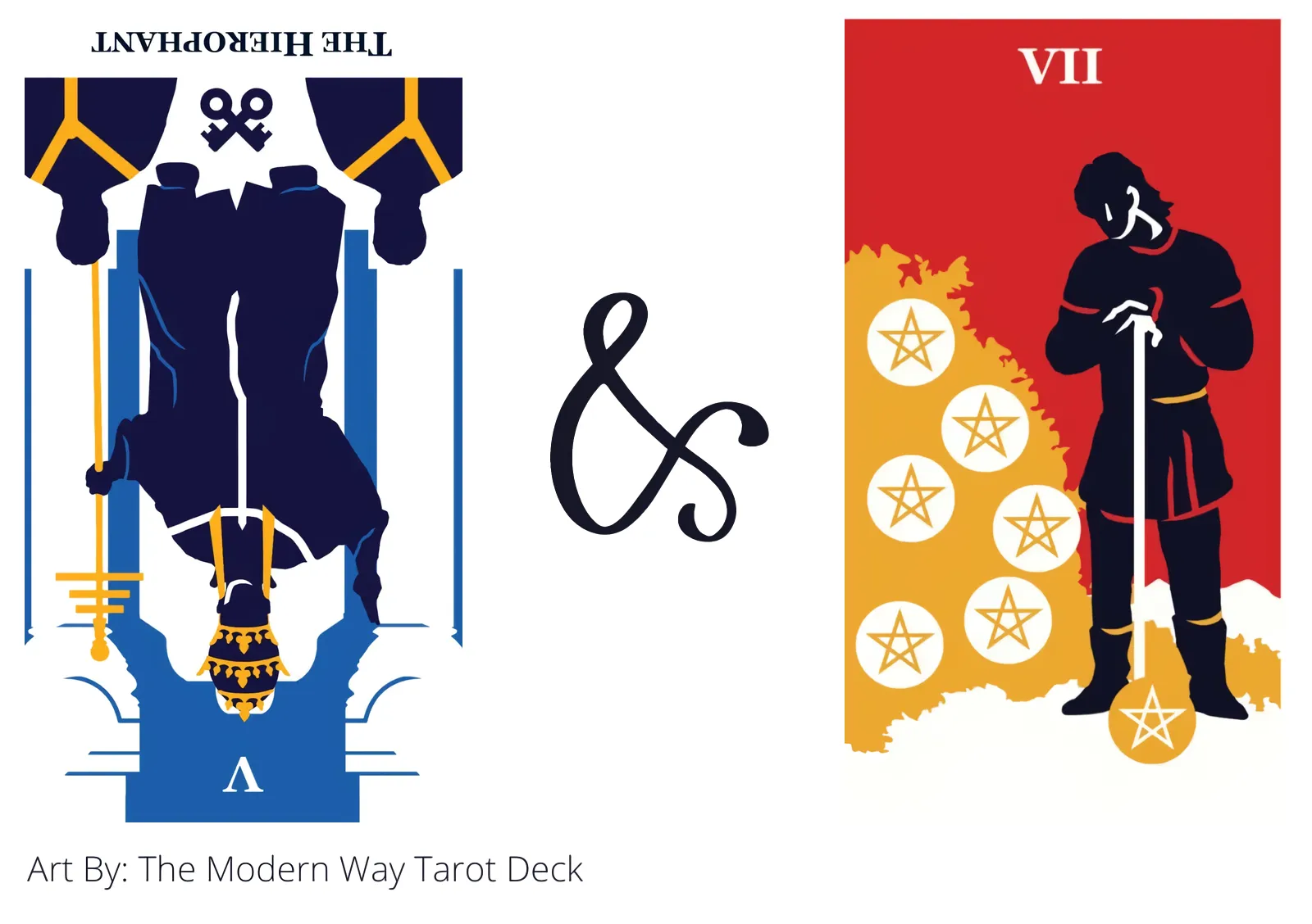 the hierophant reversed and seven of pentacles tarot cards together