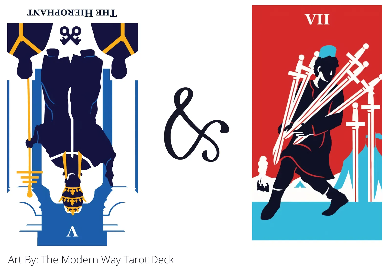 the hierophant reversed and seven of swords tarot cards together