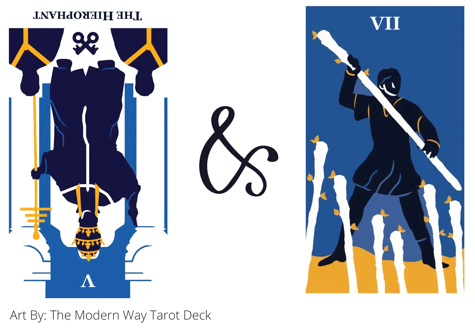 the hierophant reversed and seven of wands tarot cards together