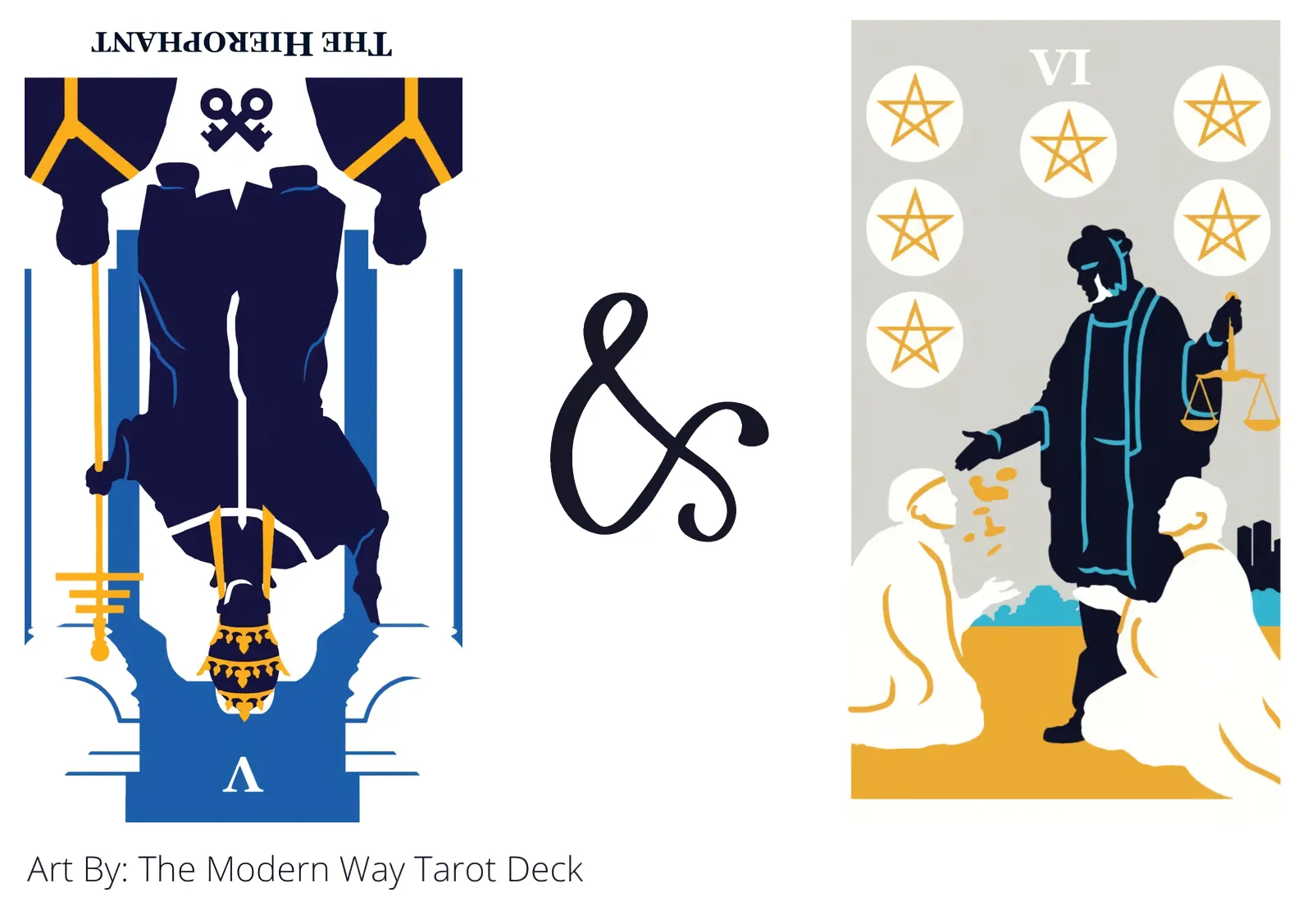 the hierophant reversed and six of pentacles tarot cards together