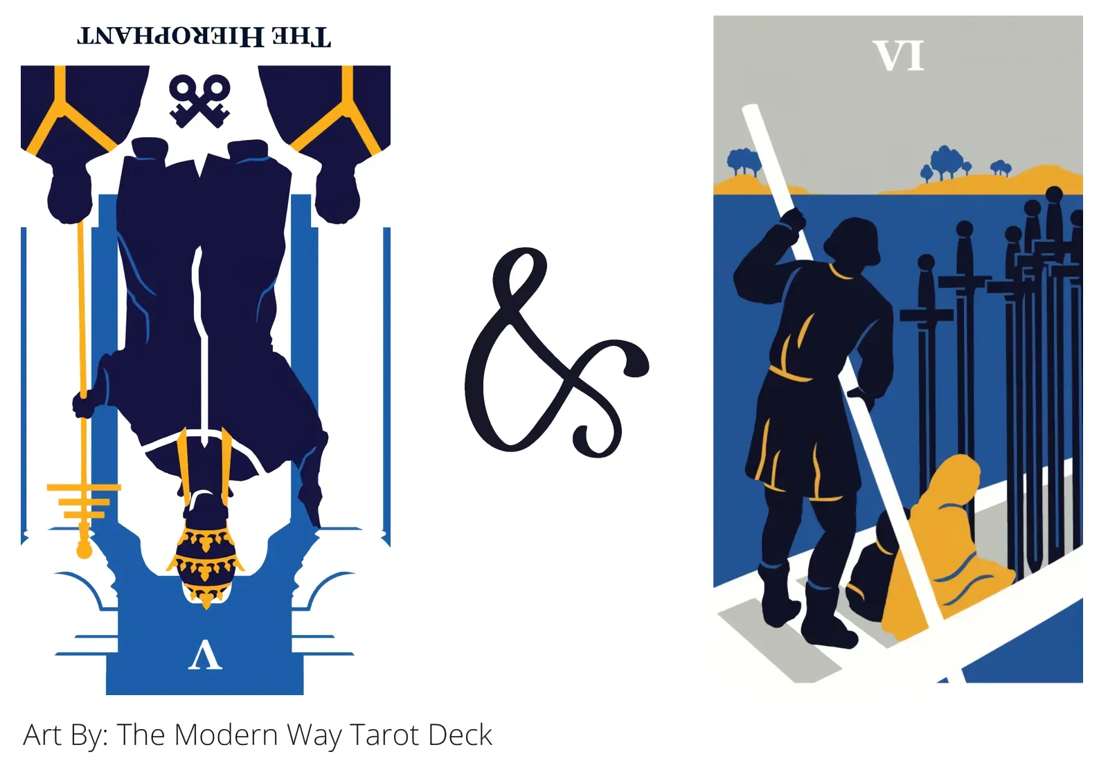 the hierophant reversed and six of swords tarot cards together