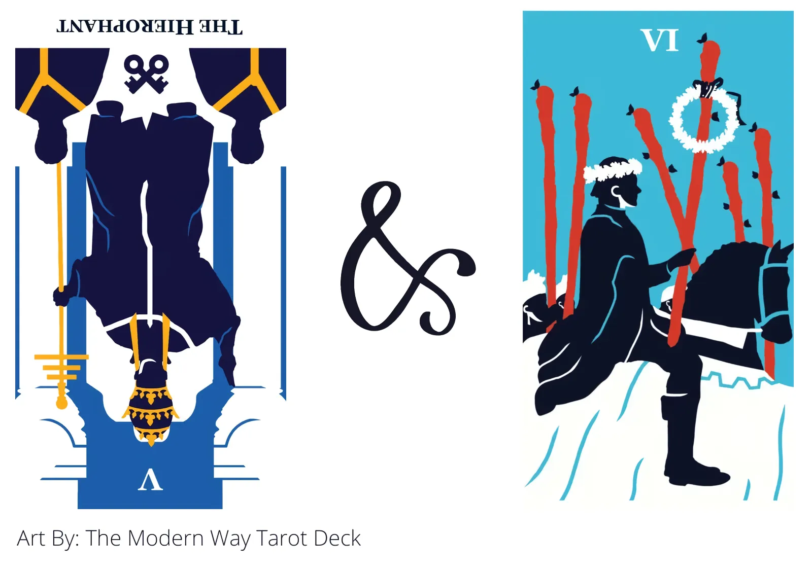 the hierophant reversed and six of wands tarot cards together