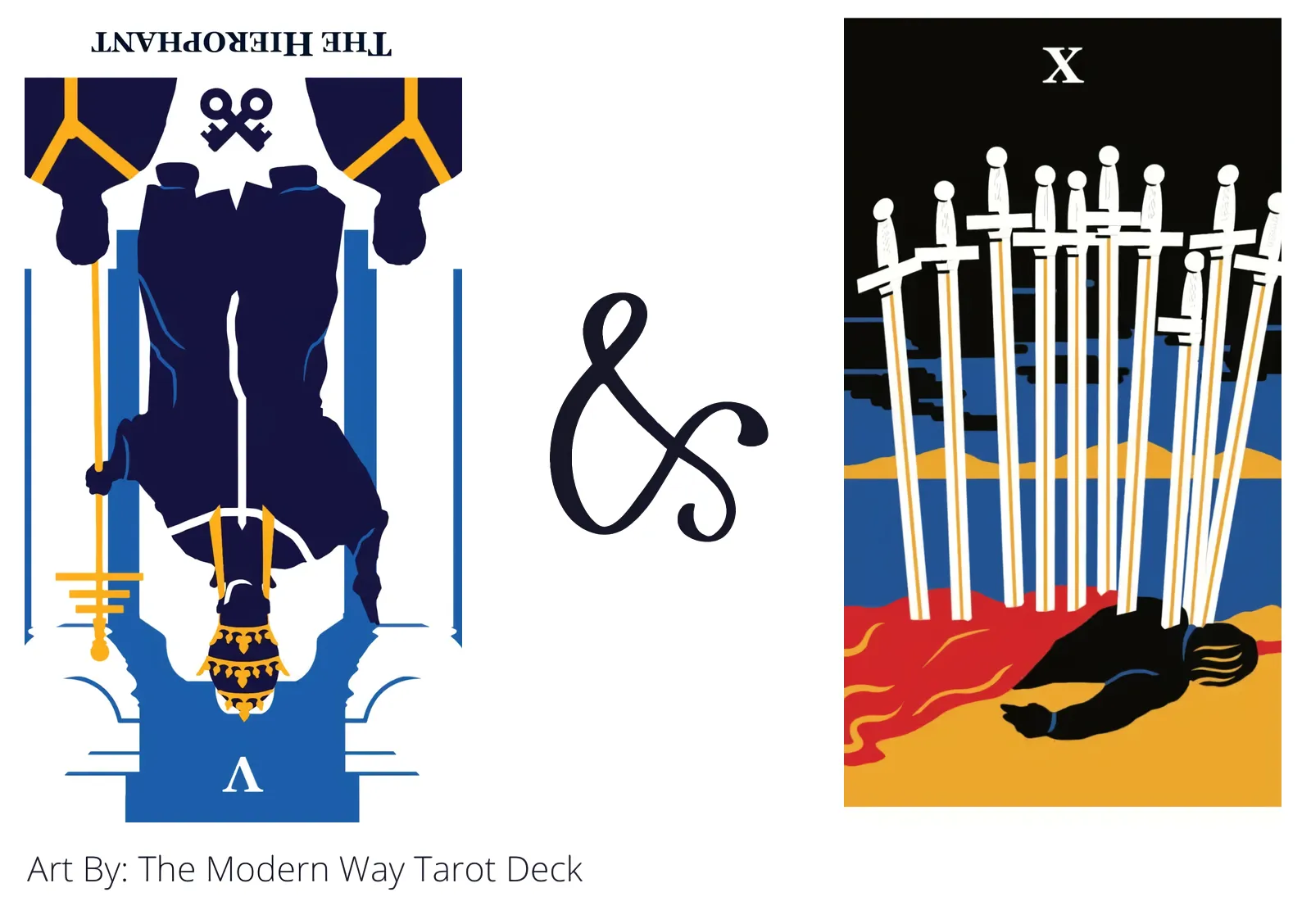 the hierophant reversed and ten of swords tarot cards together