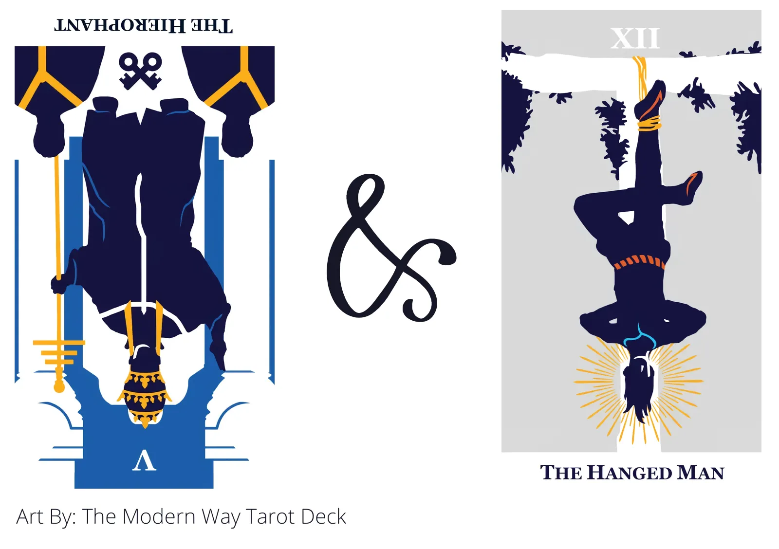 the hierophant reversed and the hanged man tarot cards together