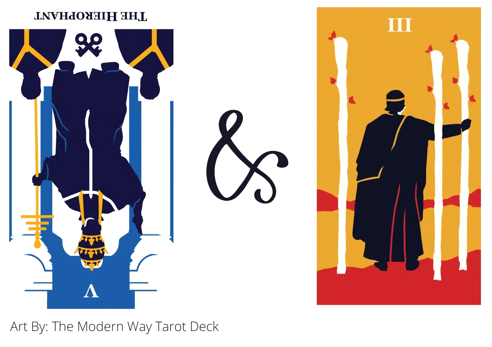 the hierophant reversed and three of wands tarot cards together