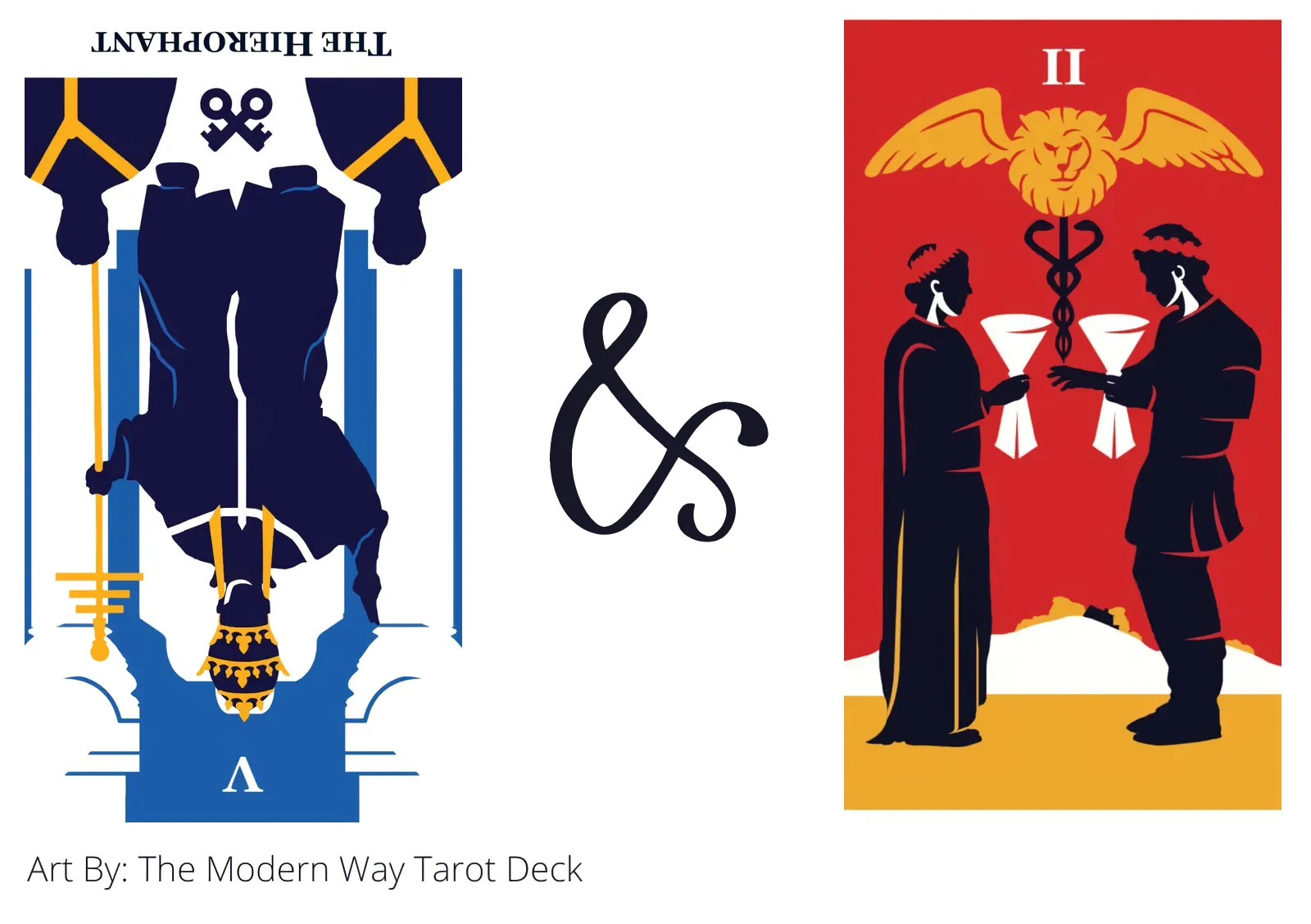 the hierophant reversed and two of cups tarot cards together