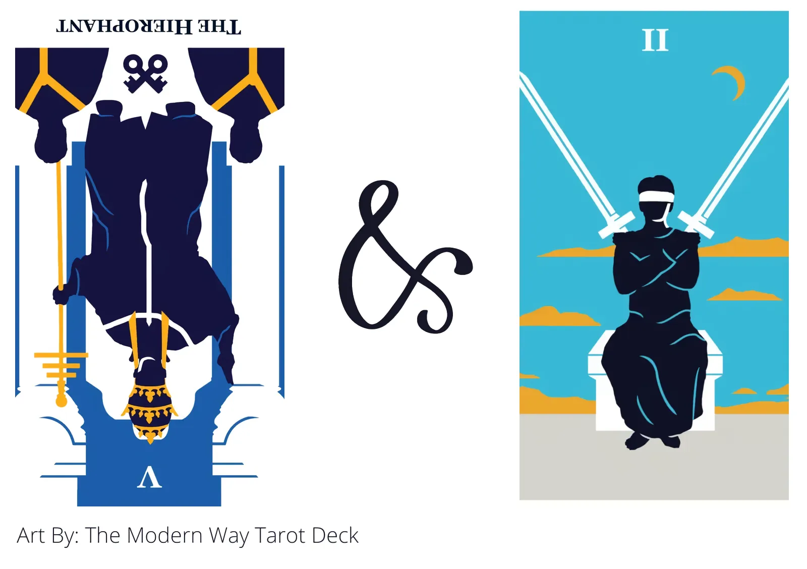the hierophant reversed and two of swords tarot cards together