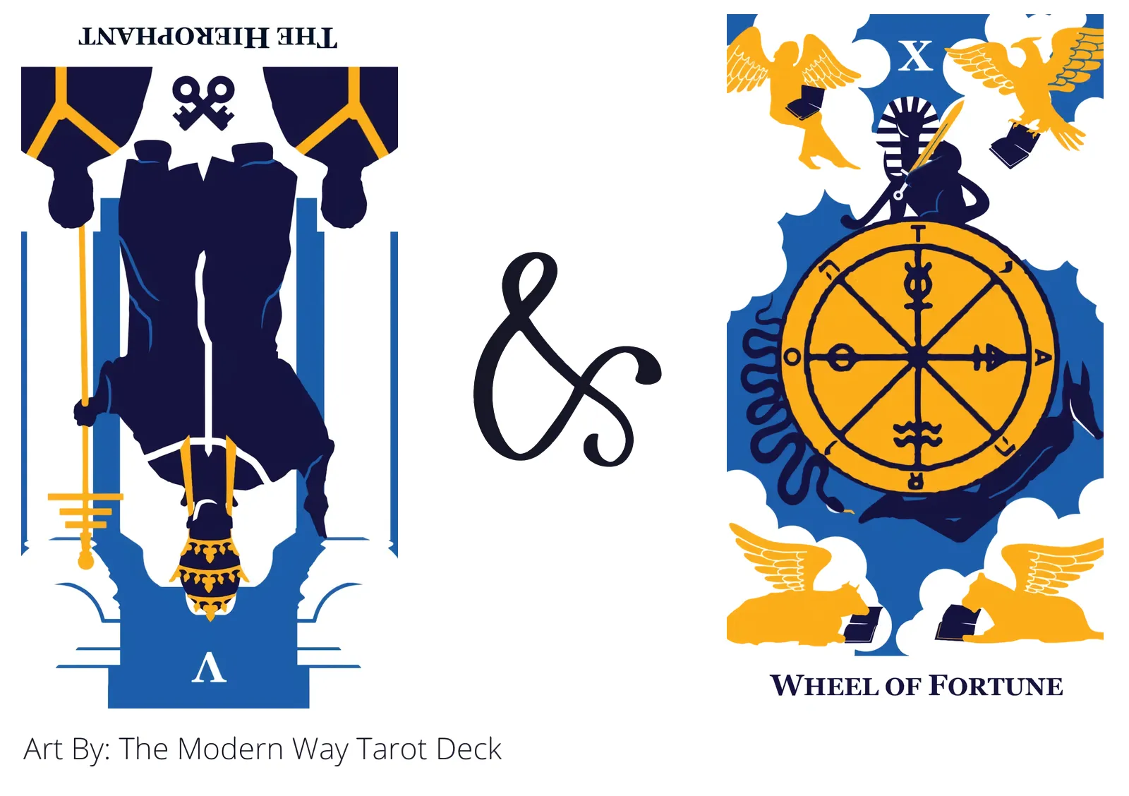 the hierophant reversed and wheel of fortune tarot cards together